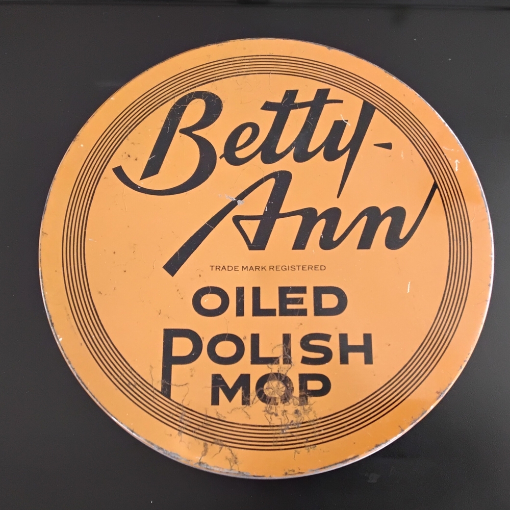Vintage 1940's "Betty Ann" Oiled Polish Mop Tin - Vibrant Orange